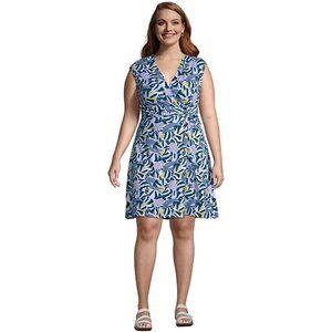 LANDS' END V-NECK CAP SLEEVE ANGEL FISH PRINT DRESS XL‎